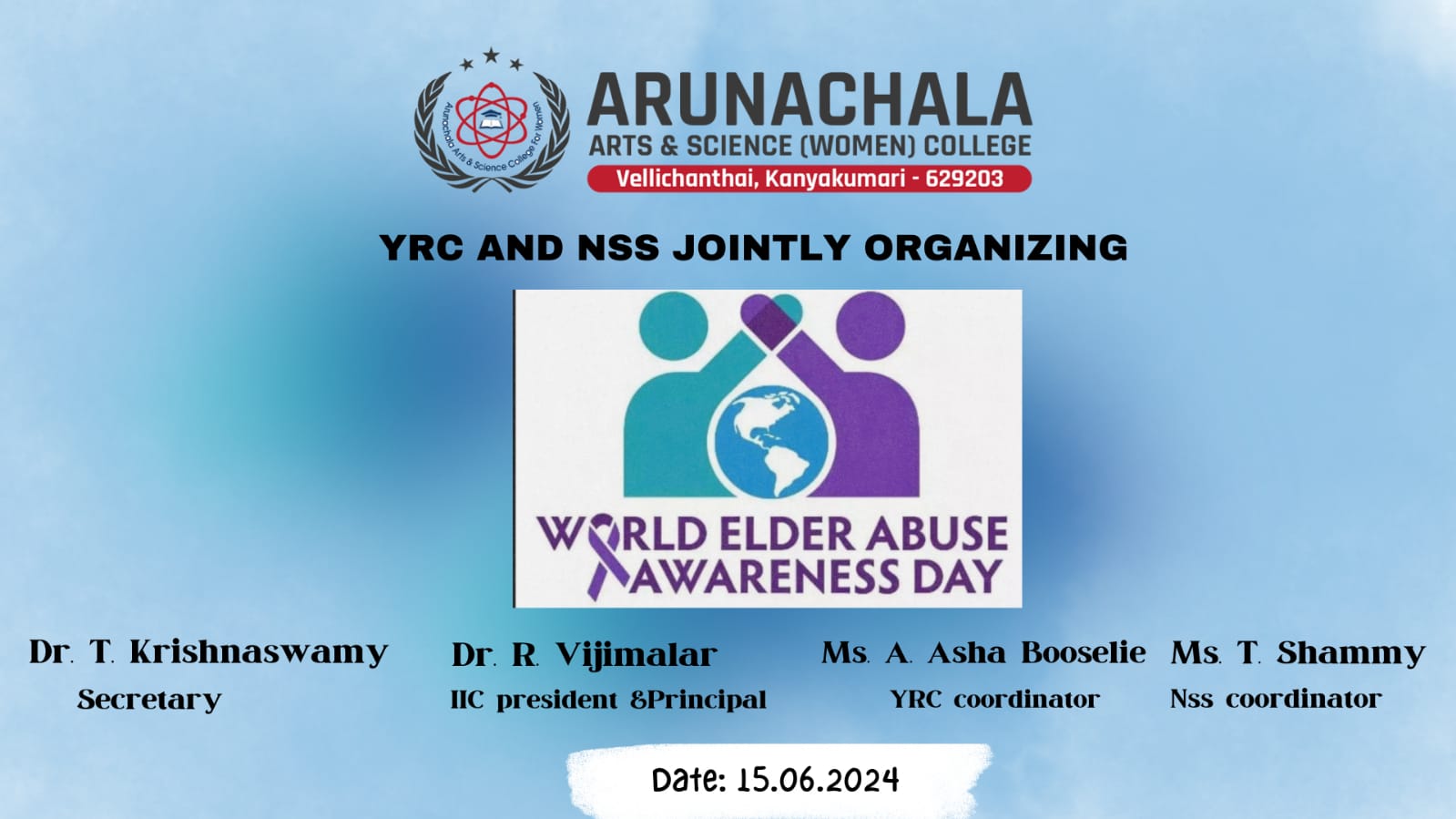 YRC & NSS jointly organised a awareness pledge on World Elder Abuse Awareness Day 