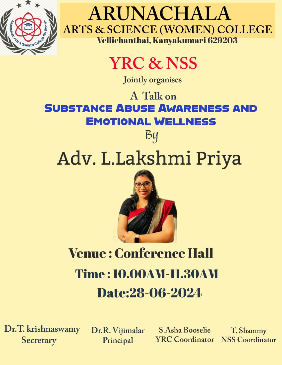 YRC & NSS jointly organised a talk on Substance Abuse Awareness and Emotional Wellness